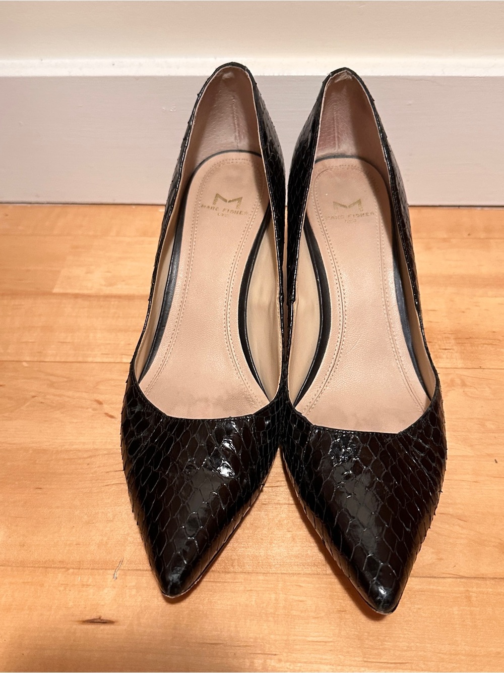 Marc Fisher Black Snake-Embossed Pointed-Toe Pumps